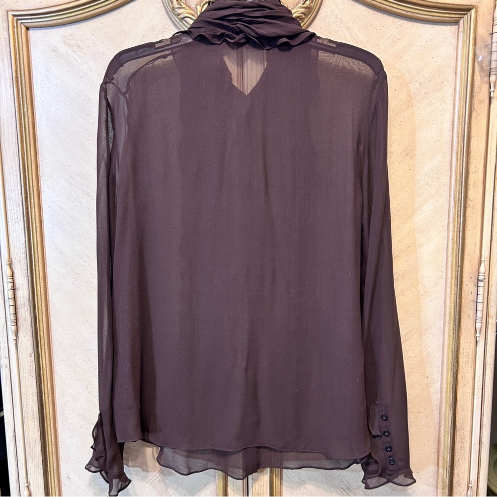 Ralph Lauren Brown 100% Silk Ruffle Edge Scarf & Blouse - Picture 5 of 10